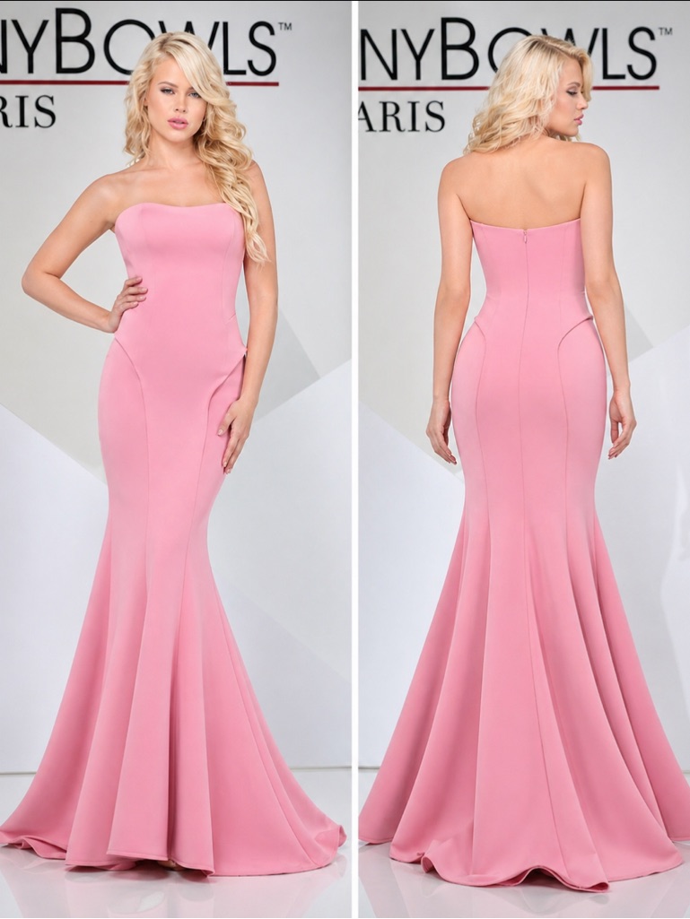 Tony Bowls Pink Strapless Scuba Fit And Flare Gown